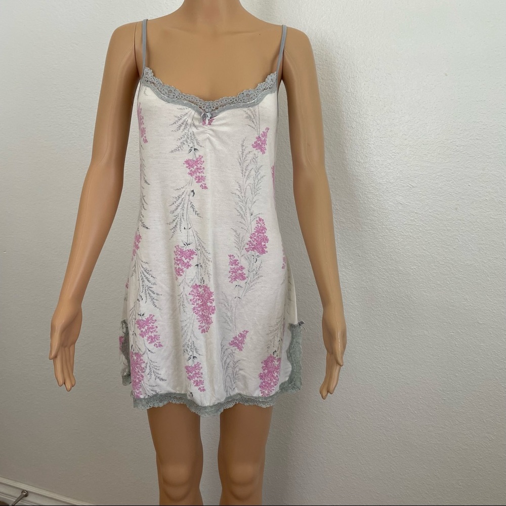 Tart Intimates White, Grey, Purple Flowers, Spaghetti Strap Pajama Gown